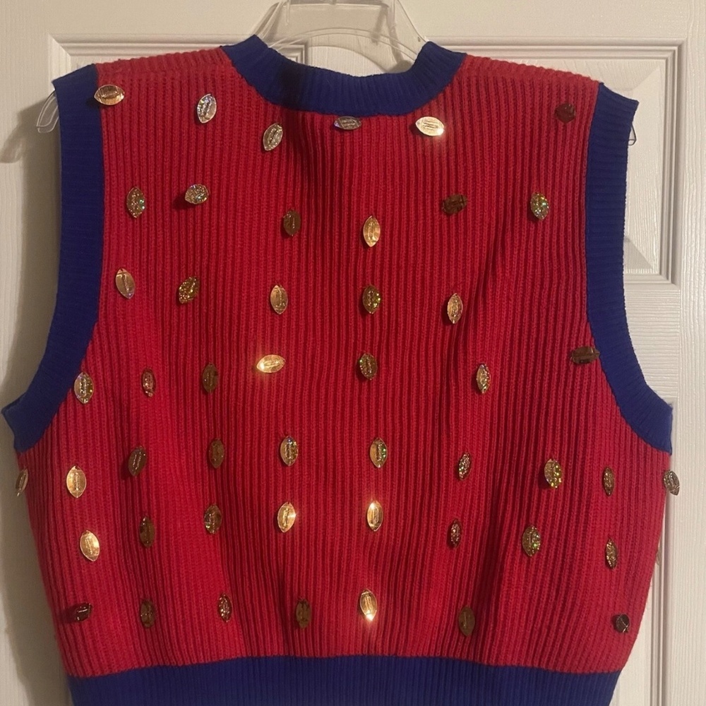 Queen of Sparkles “Down, Set, Sparkle” Sweater Vest~Red & Navy~Size M~NWOT - Picture 4 of 4